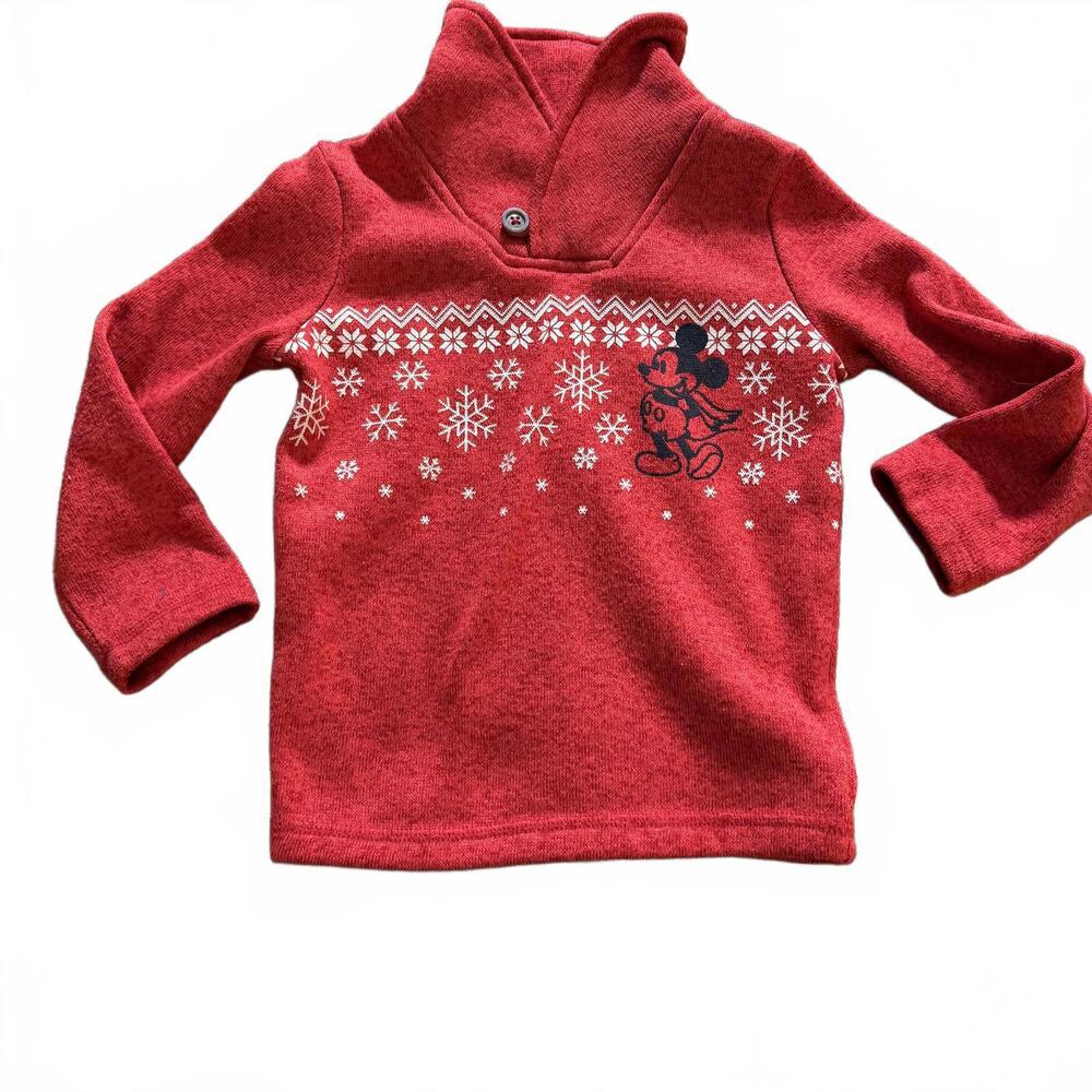 DISNEY SZ 3T Jumping Beans Red Mickey Mouse Snow Flake Shawl Collar Fleece